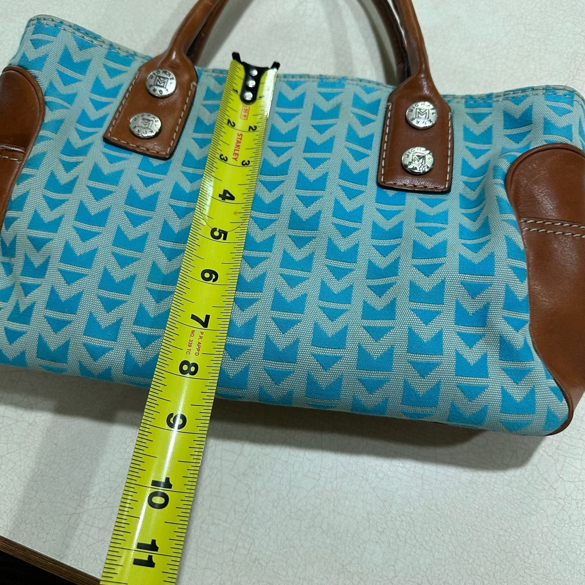 Michael Kors Blue Canvas Leather Logo Tote Handbag 10