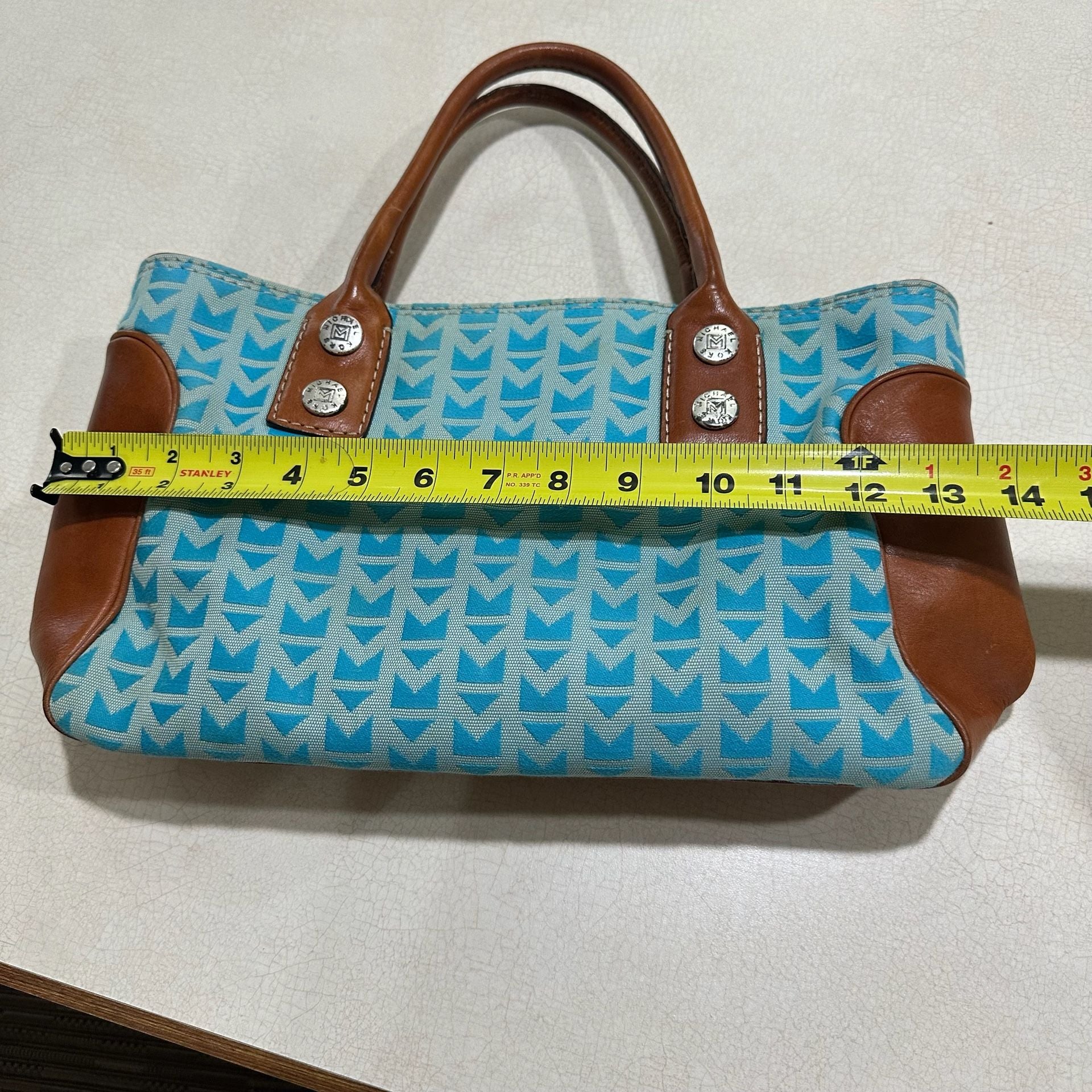 Michael Kors Blue Canvas Leather Logo Tote Handbag 11