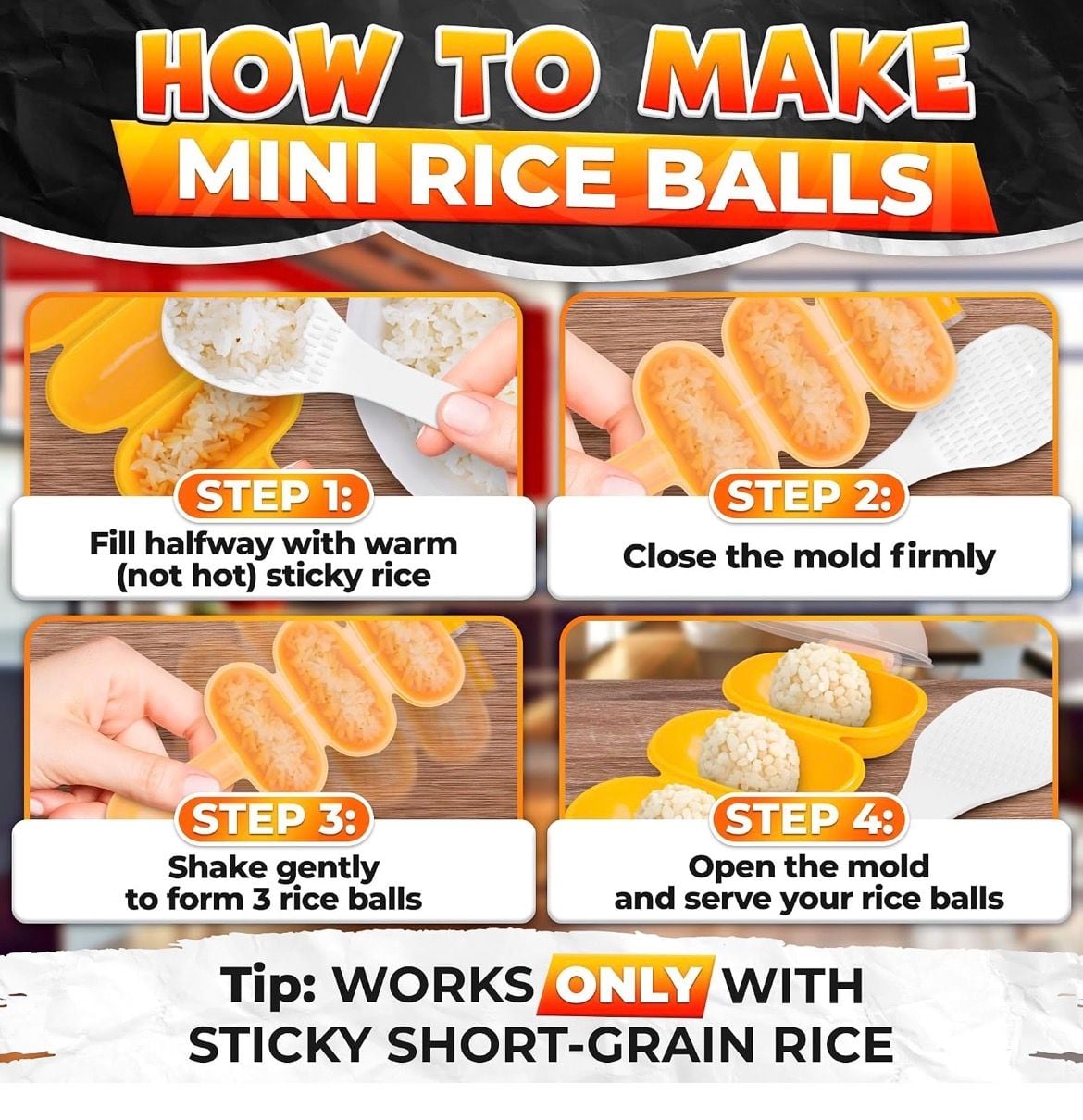 DIY Mini Rice Ball Maker Shaker Mold Orange Kitchen Tool 4