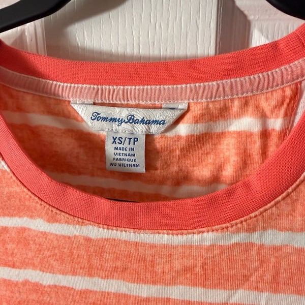 Tommy Bahama Striped Dress Size XS/TP Orange White Cotton Belted