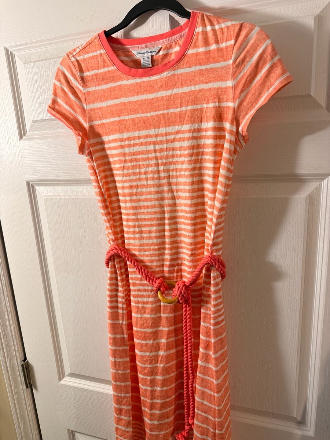 Tommy Bahama Striped Dress Size XS/TP Orange White Cotton Belted 9