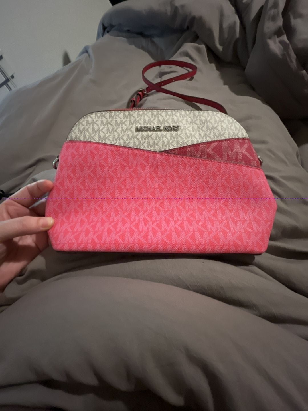 Michael Kors Jet Set Medium Dome Crossbody Bag Pink Logo 4