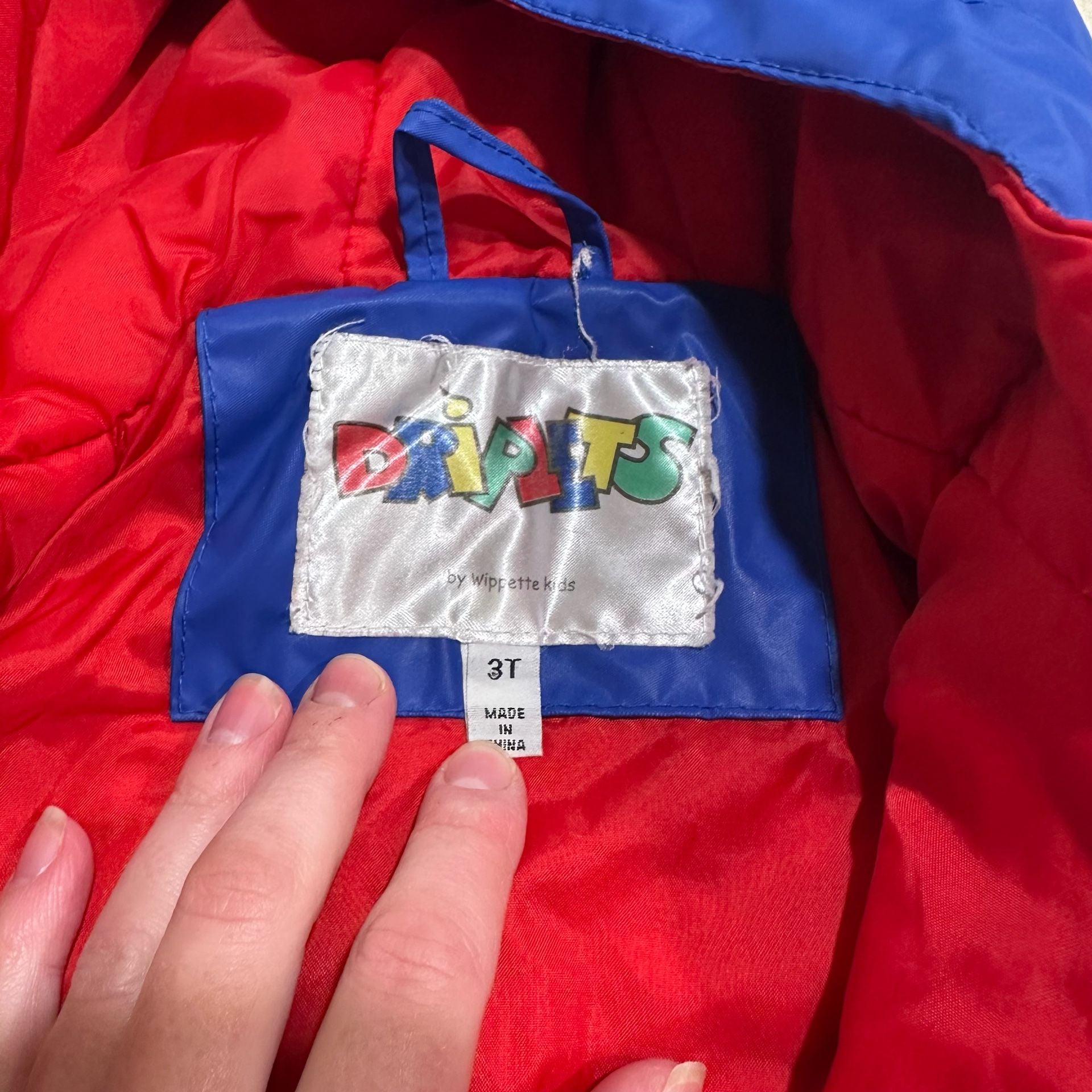 Wippette Kids Sports Print Hooded Rain Jacket Size 3T Blue Red 4