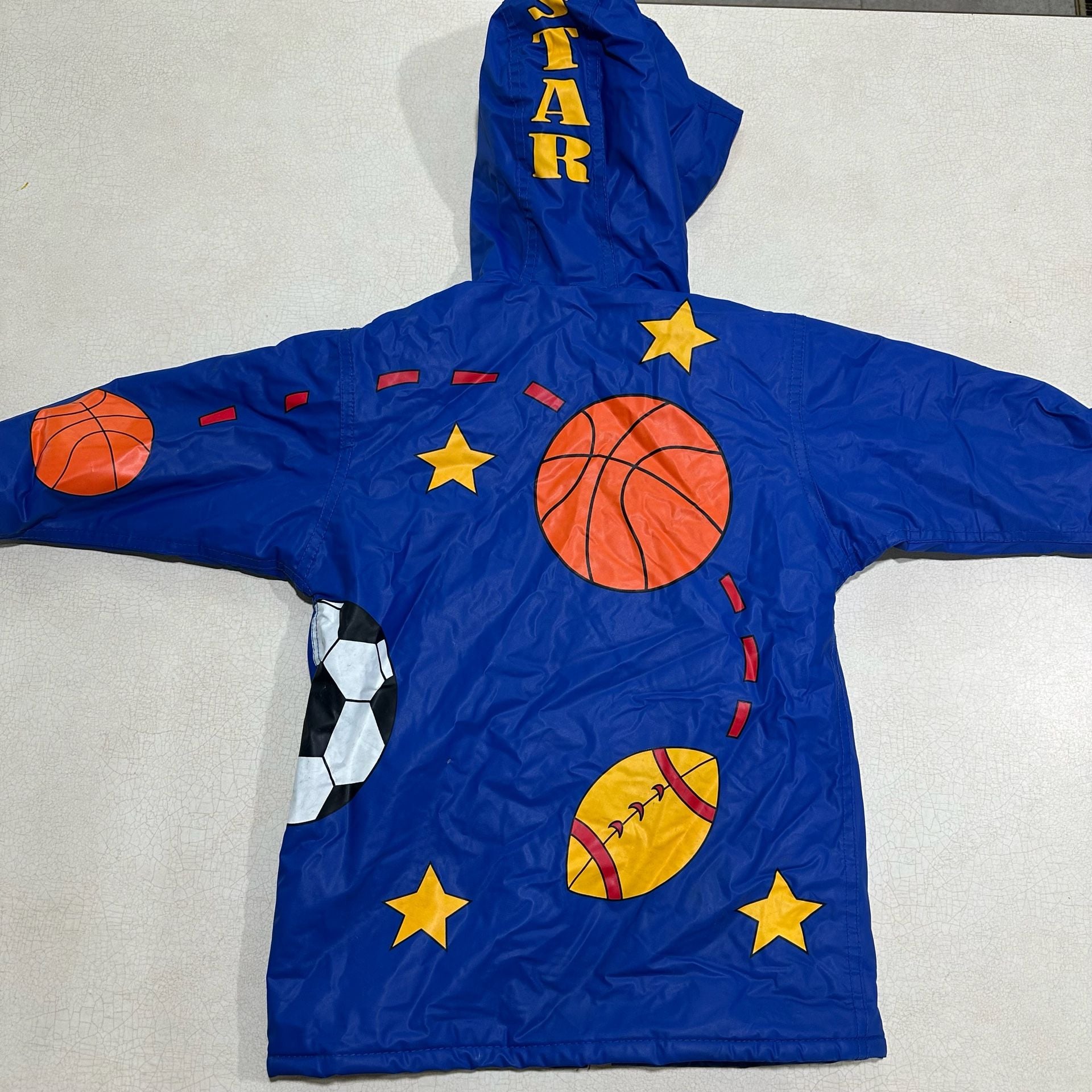 Wippette Kids Sports Print Hooded Rain Jacket Size 3T Blue Red 9