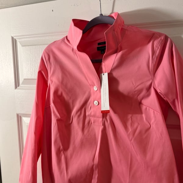 Talbots Non-Iron Popover Shirt Size XS Pink Cotton Long Sleeve Blouse NWT
