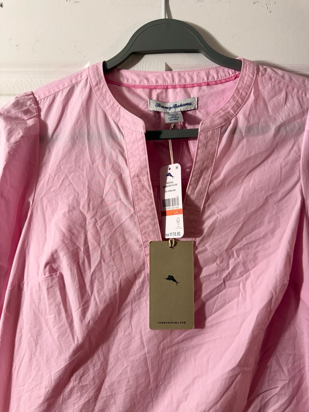 Tommy Bahama Oceana Puff S/S Top Size XS Pink Blouse 2