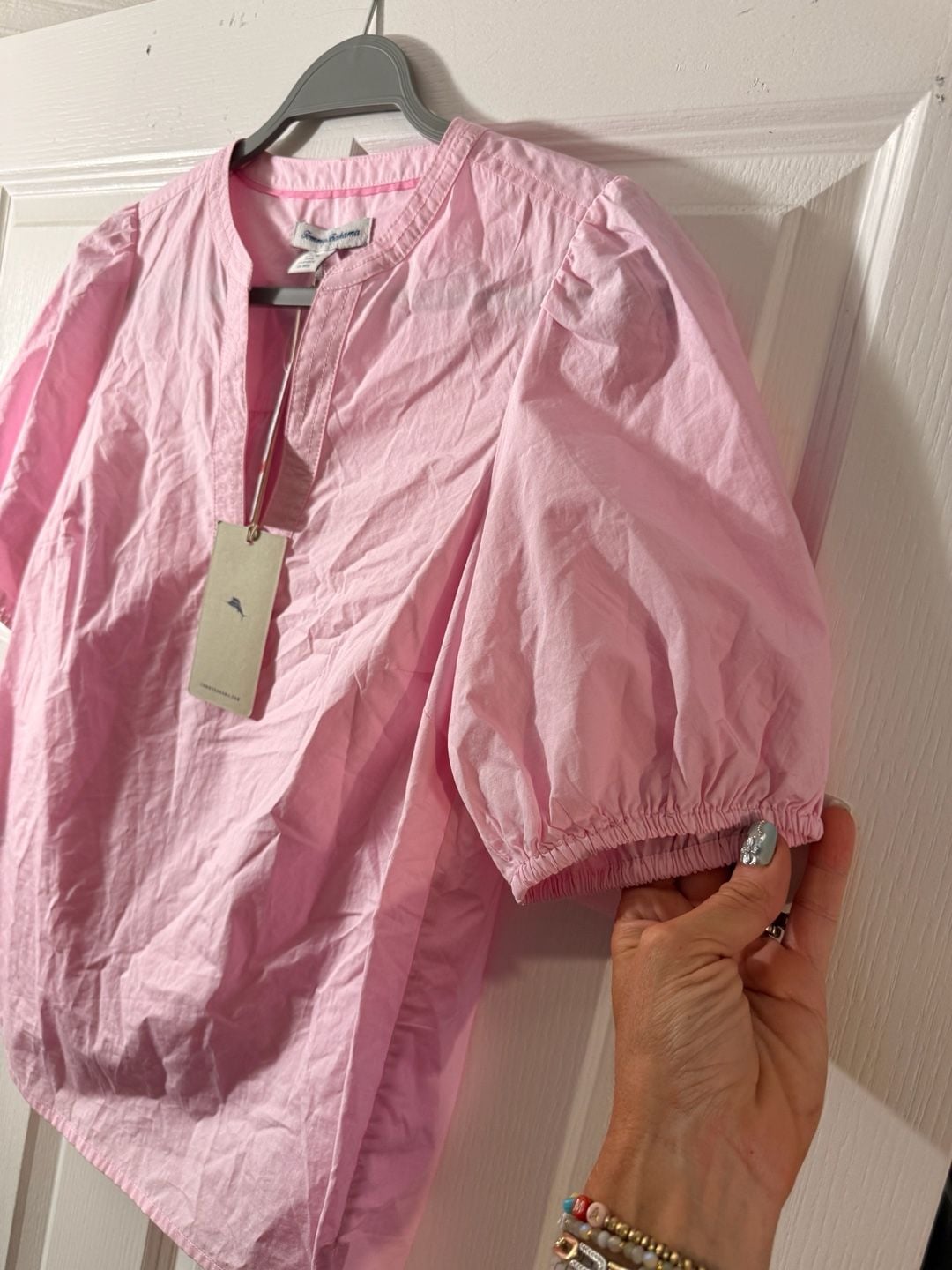 Tommy Bahama Oceana Puff S/S Top Size XS Pink Blouse 5