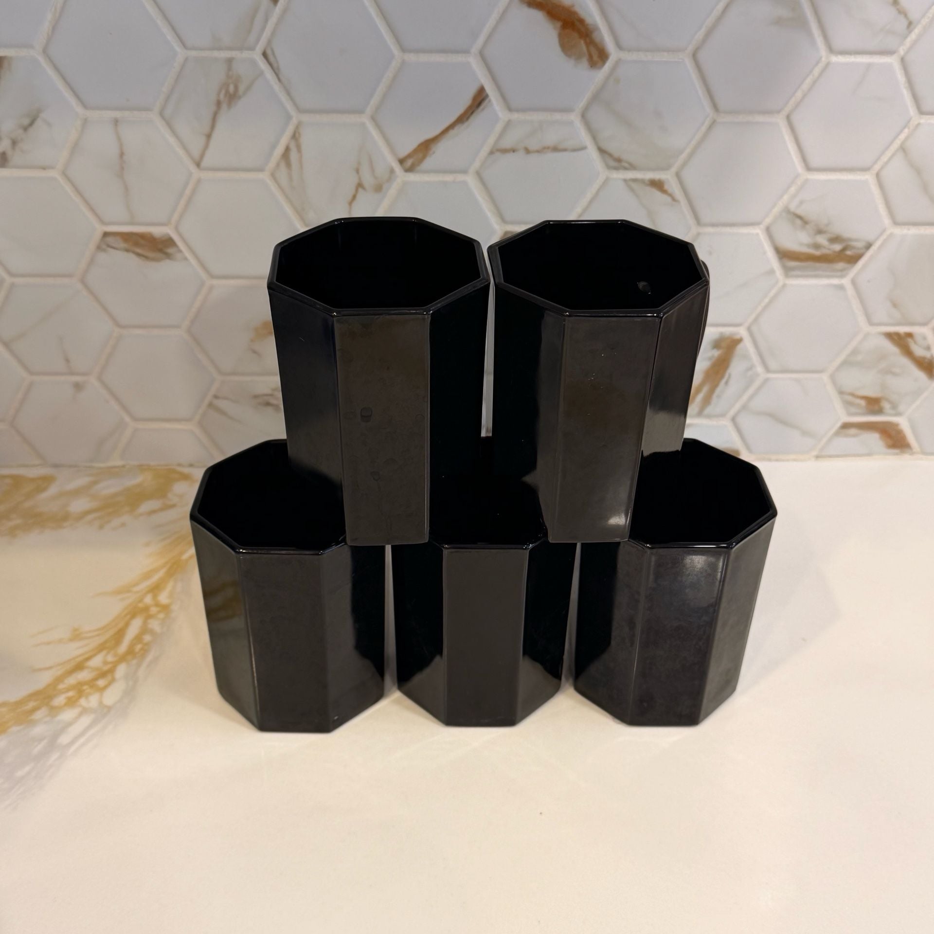 France Arcoroc Octime Black Octagon Coffee Mugs Set of 5 Vintage Glass 2