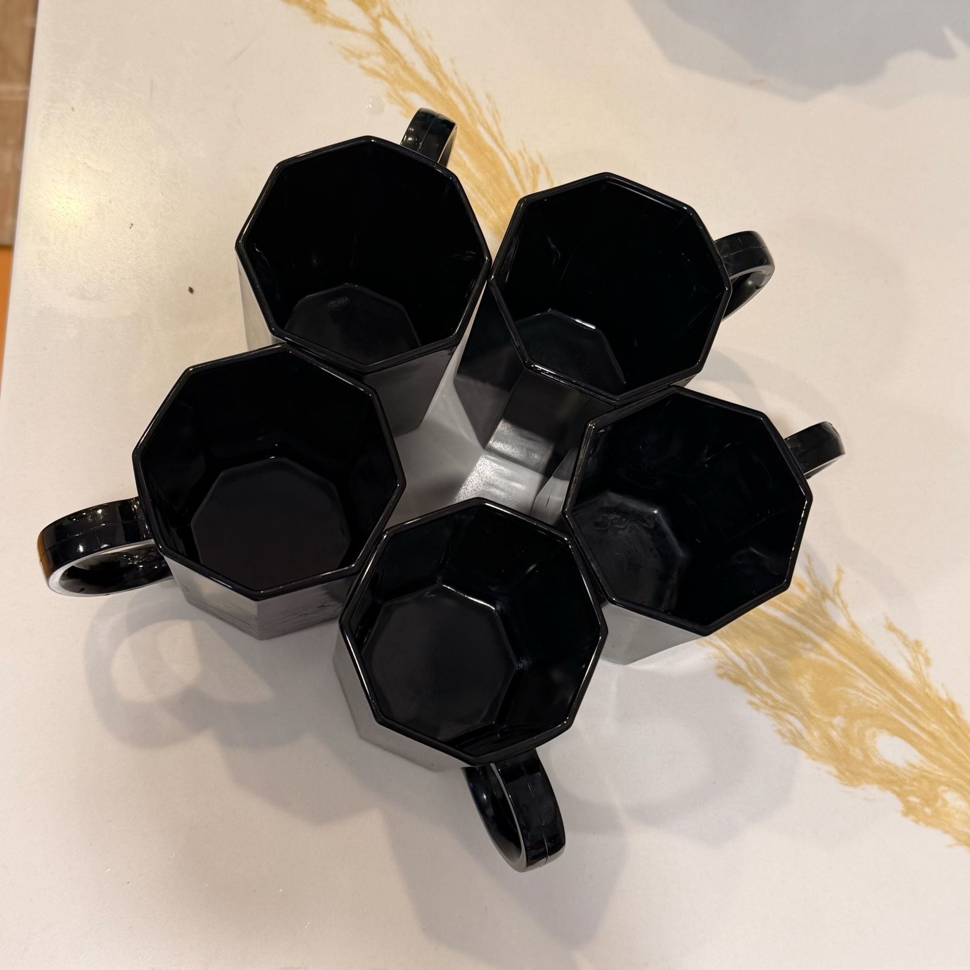 France Arcoroc Octime Black Octagon Coffee Mugs Set of 5 Vintage Glass 3