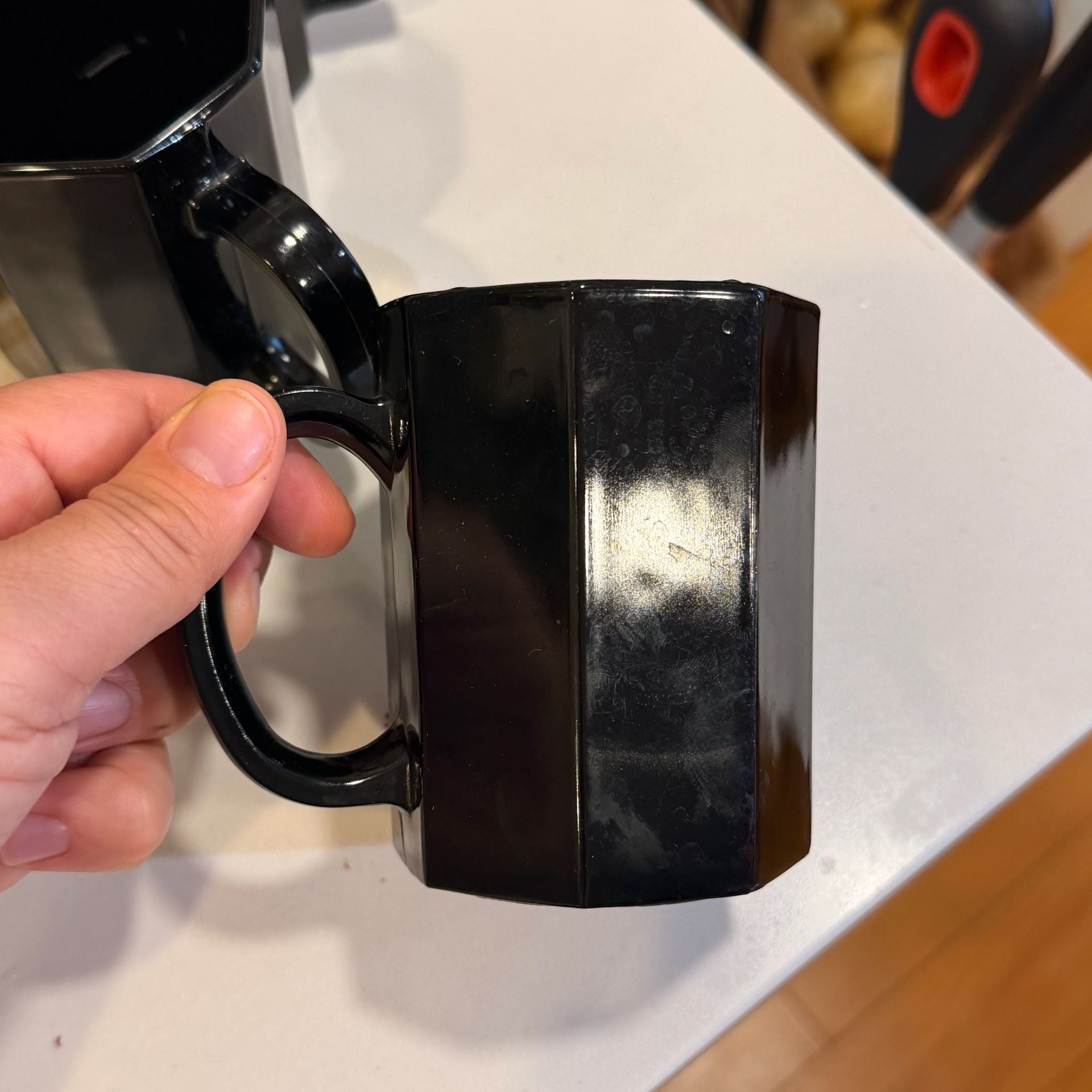 France Arcoroc Octime Black Octagon Coffee Mugs Set of 5 Vintage Glass 4