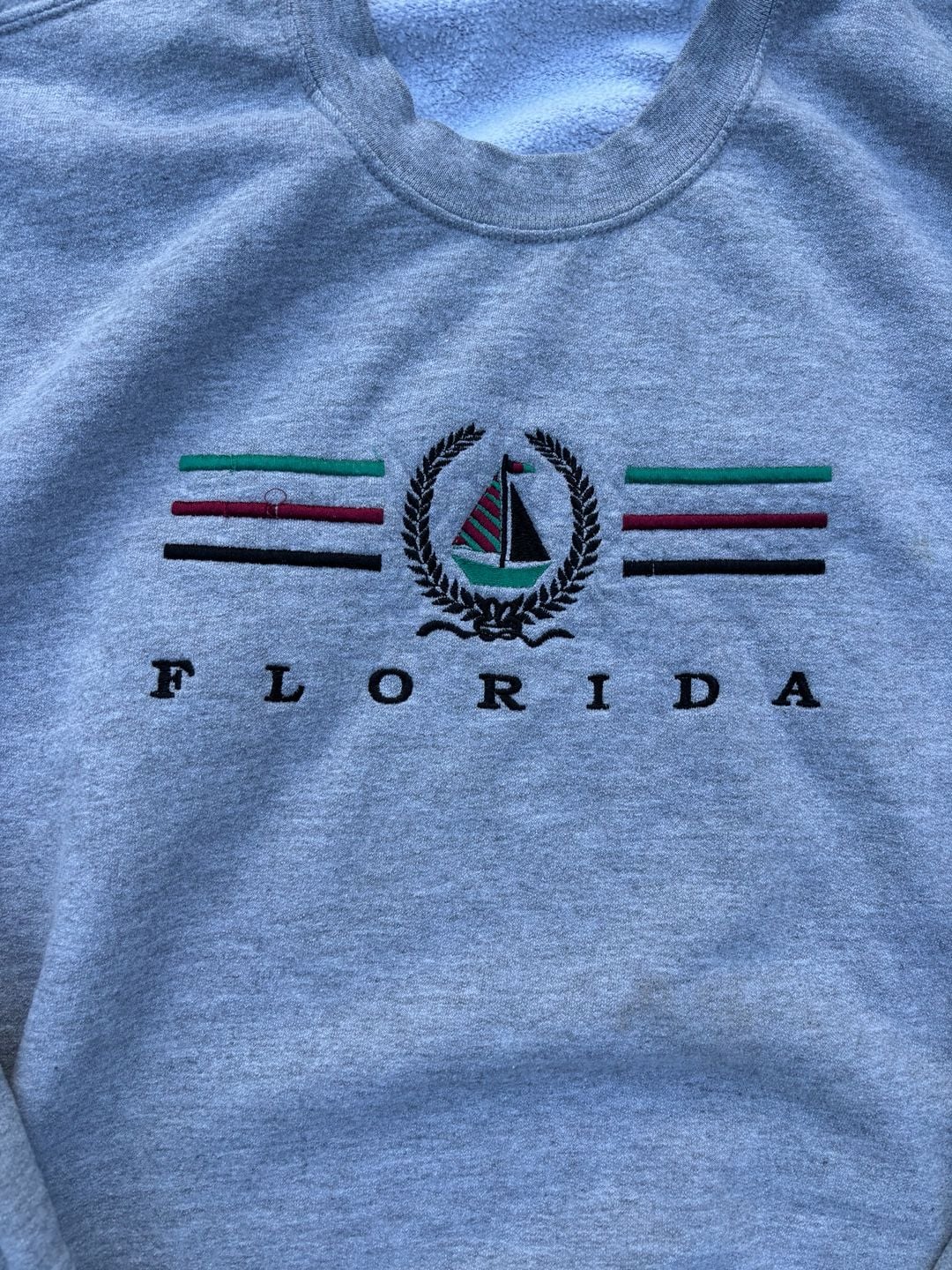 Vintage Florida Embroidered Sailboat Crewneck Sweatshirt Gray 3