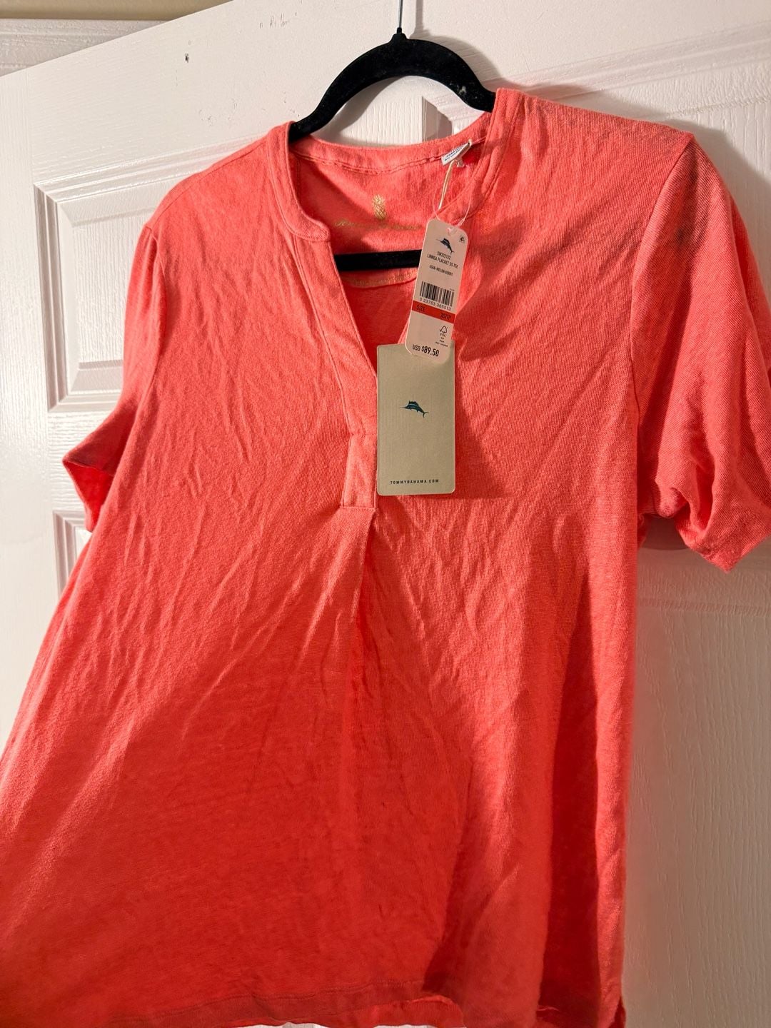 Tommy Bahama Linnea Placket SS Tee Size XS/TP Melon Berry Linen Top 2