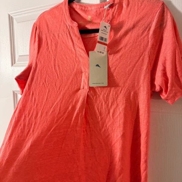 Tommy Bahama Linnea Placket SS Tee Size XS/TP Melon Berry Linen Top