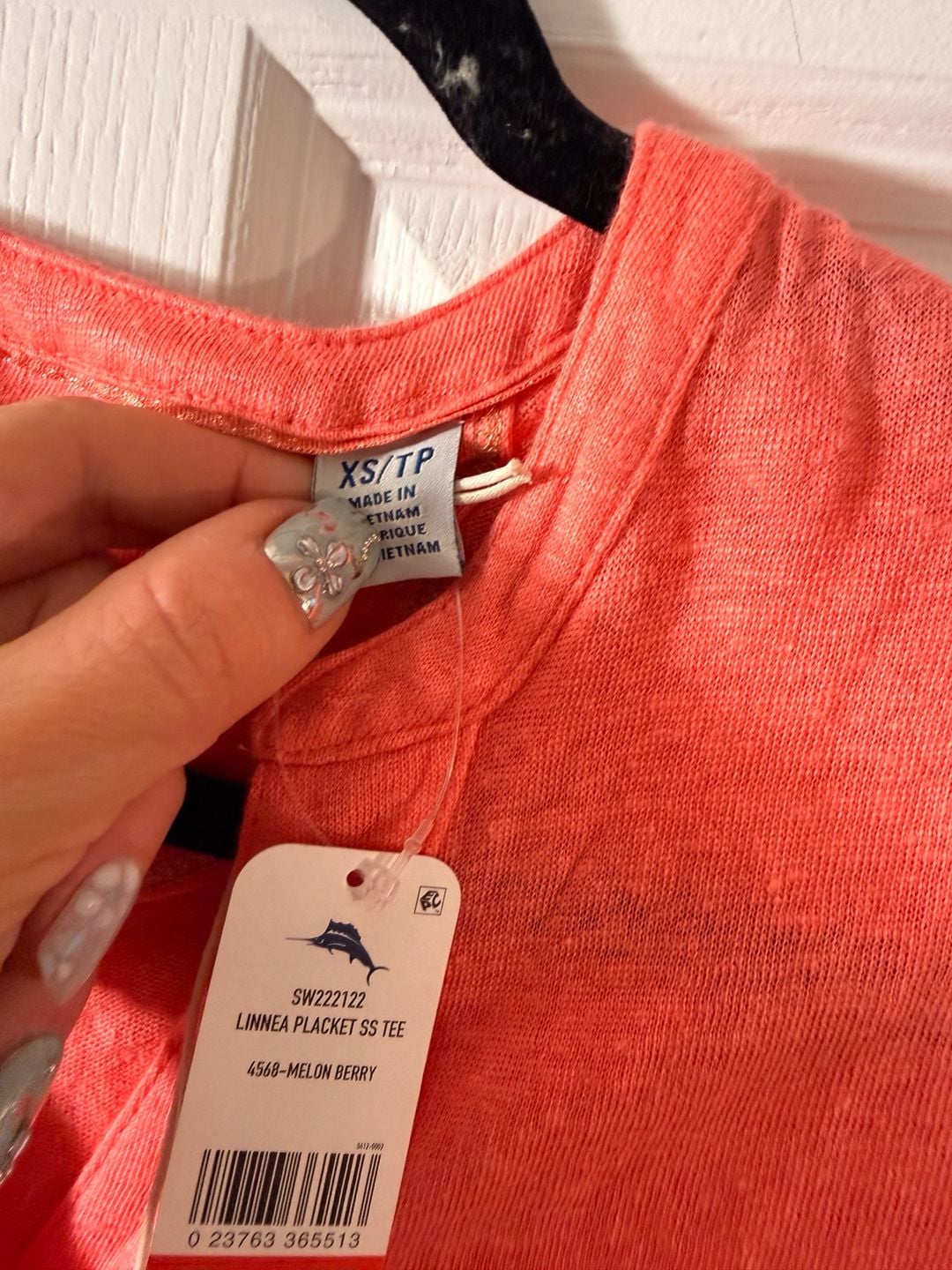 Tommy Bahama Linnea Placket SS Tee Size XS/TP Melon Berry Linen Top 4