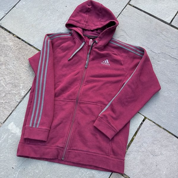 Adidas Full-Zip Hoodie Maroon Burgundy 3-Stripes