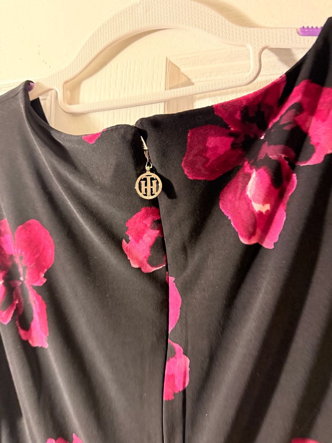 Tommy Hilfiger Floral Bell Sleeve Dress Size 10 Black Pink Jersey NWT 6