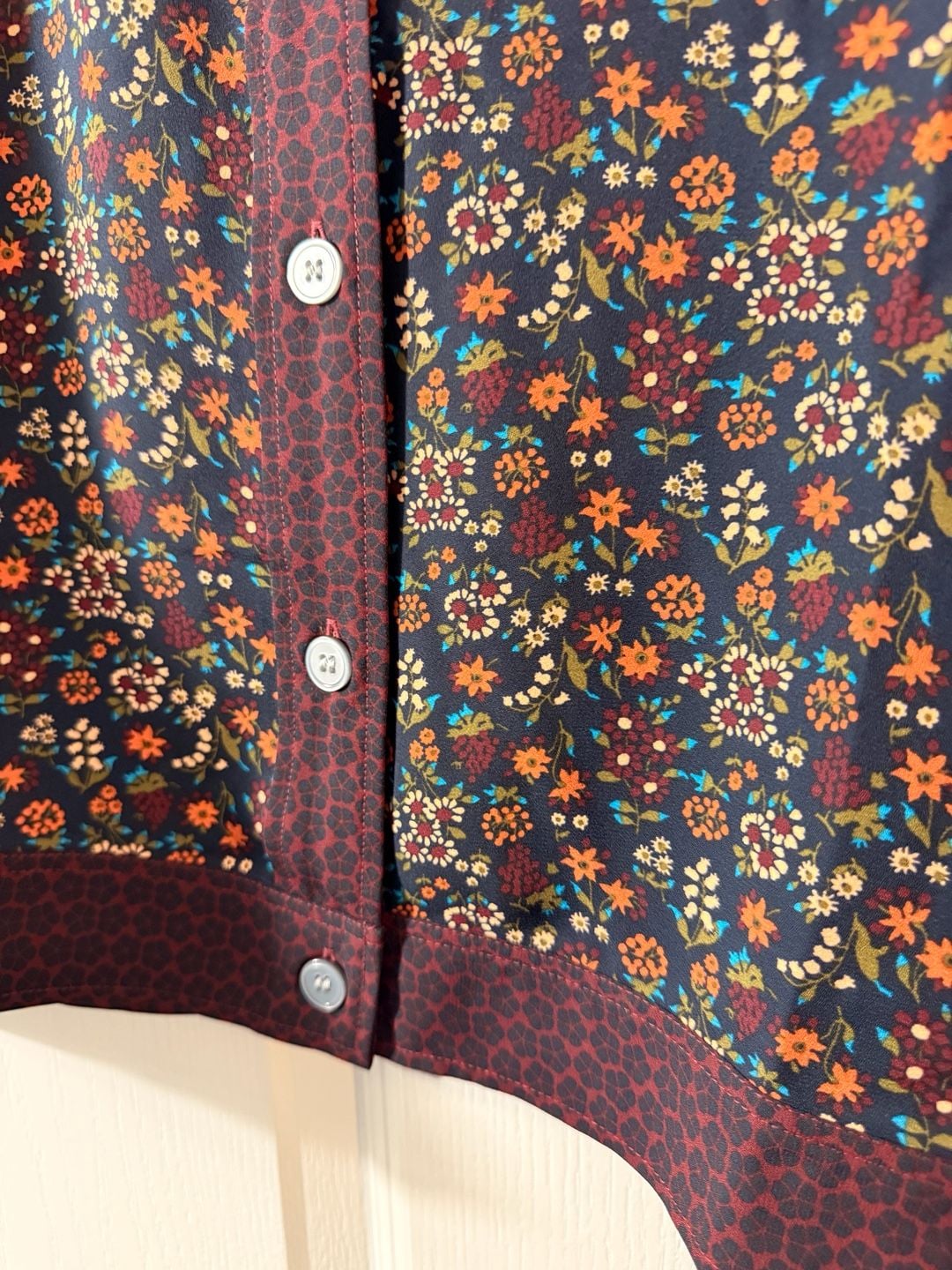 LOFT Outlet Floral Button Up Shirt Size S Burgundy Black Long Sleeve 5