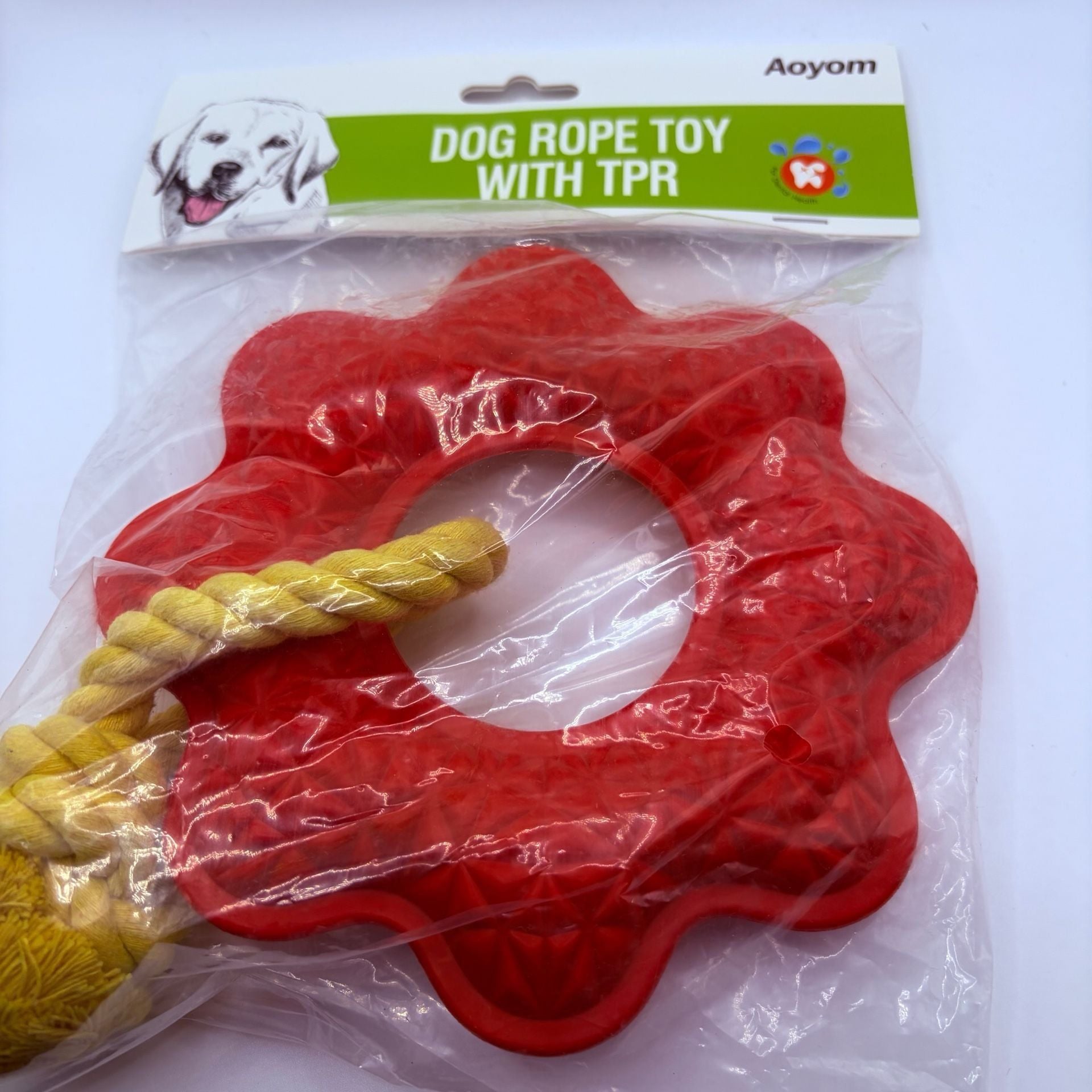 NEW Aoyom Dog Rope Toy with TPR Rubber Tug Chew Toy Red Yellow 1