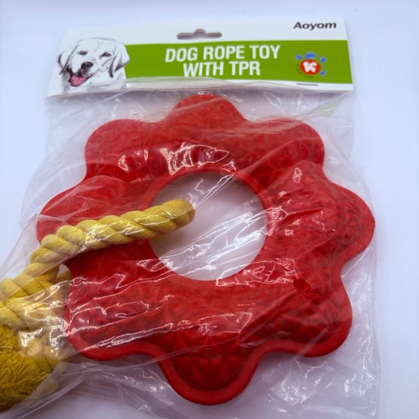 NEW Aoyom Dog Rope Toy with TPR Rubber Tug Chew Toy Red Yellow