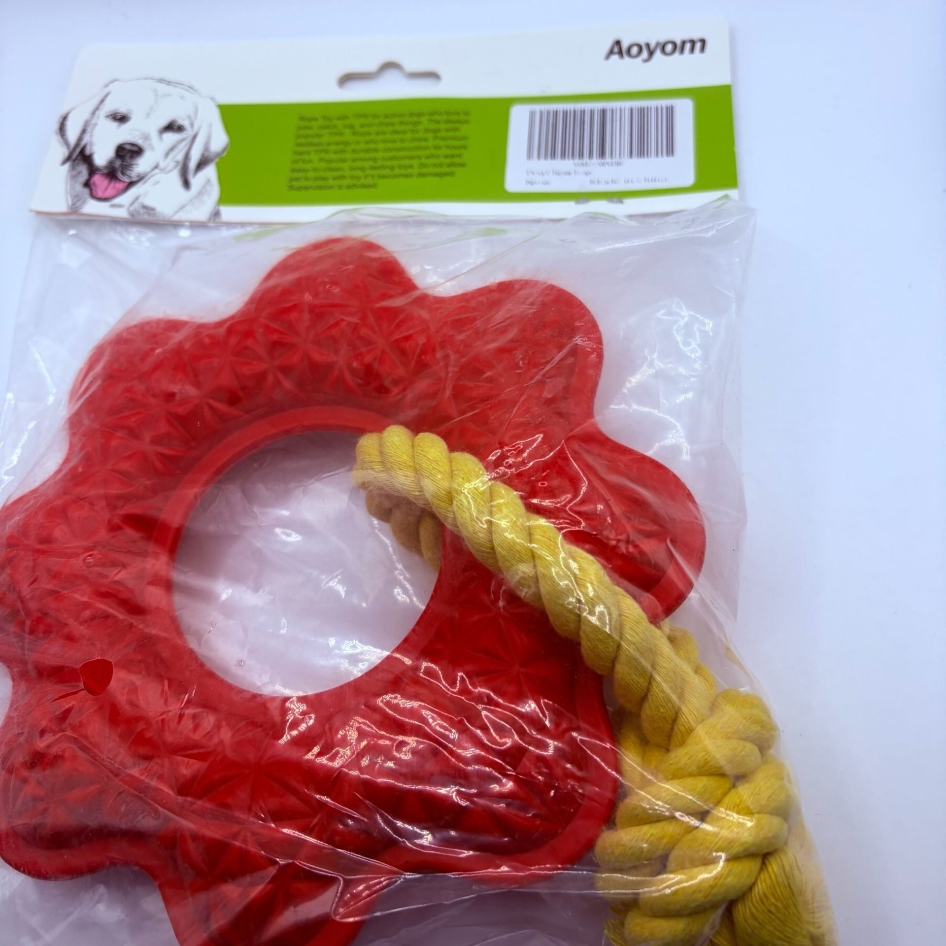 NEW Aoyom Dog Rope Toy with TPR Rubber Tug Chew Toy Red Yellow 2