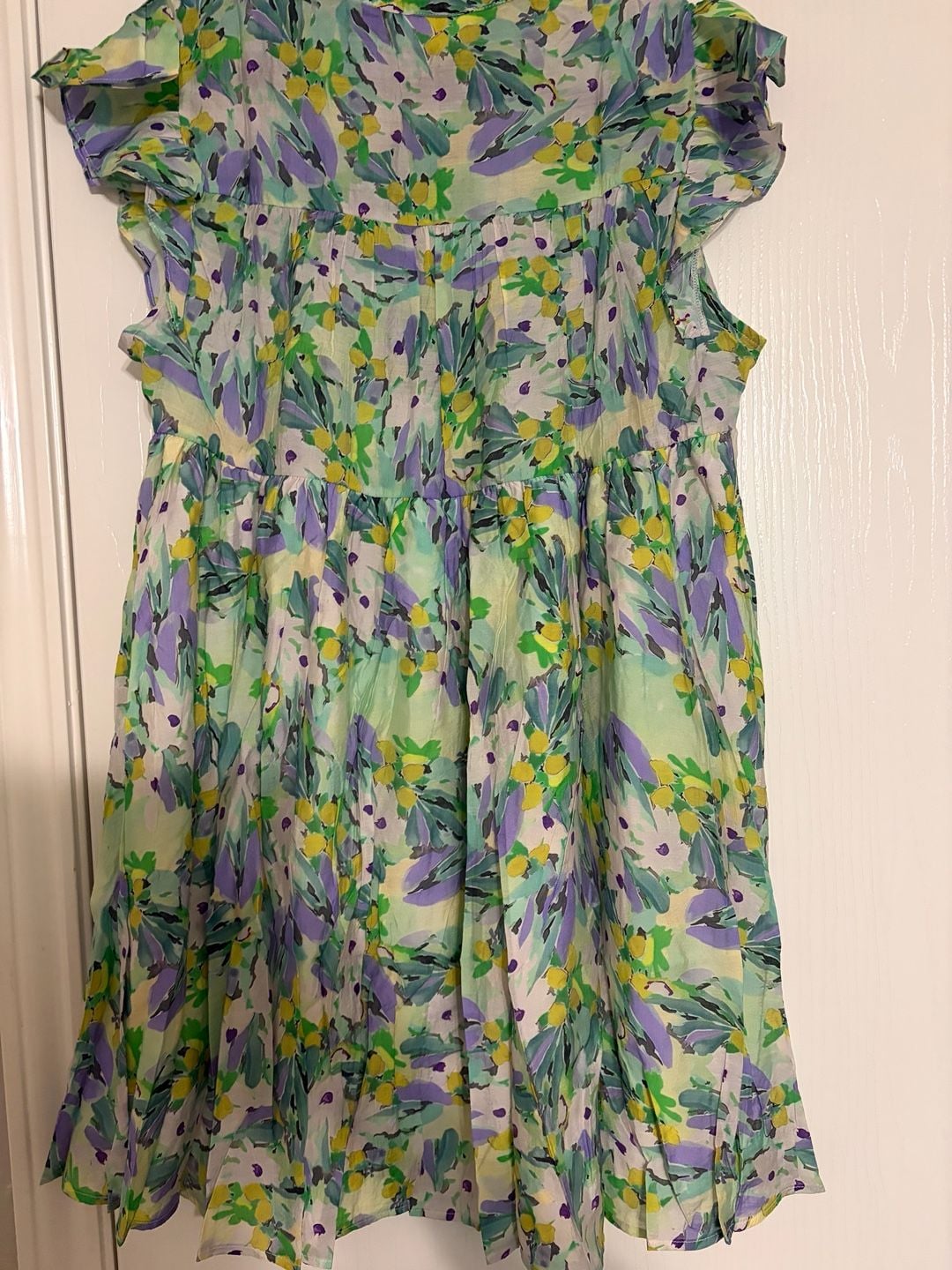 Umgee Babydoll Dress Size L Multi Floral Print Ruffle Short Sleeve 7