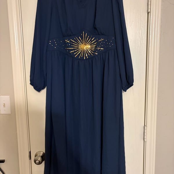 BloomChic Navy Blue Sequin Sunburst Waist Maxi Dress Size 14-16