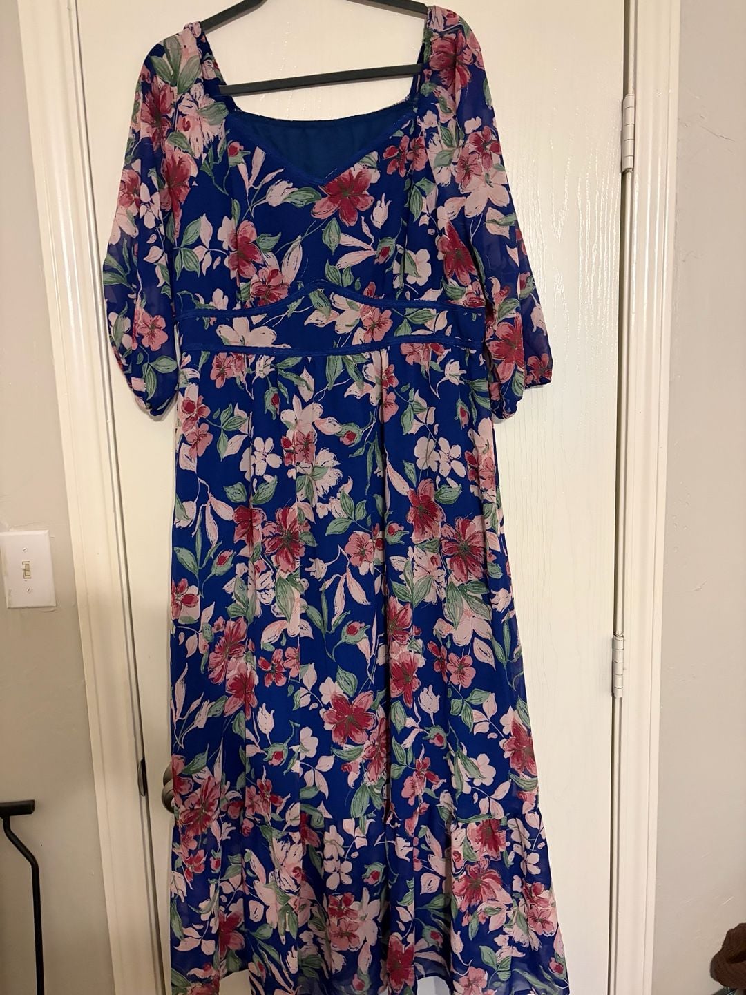 Bloomchic Midi Dress US 14-16 Blue Floral Print Chiffon Ruffle Hem 2