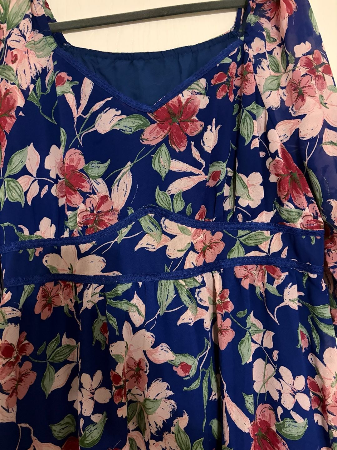 Bloomchic Midi Dress US 14-16 Blue Floral Print Chiffon Ruffle Hem 3