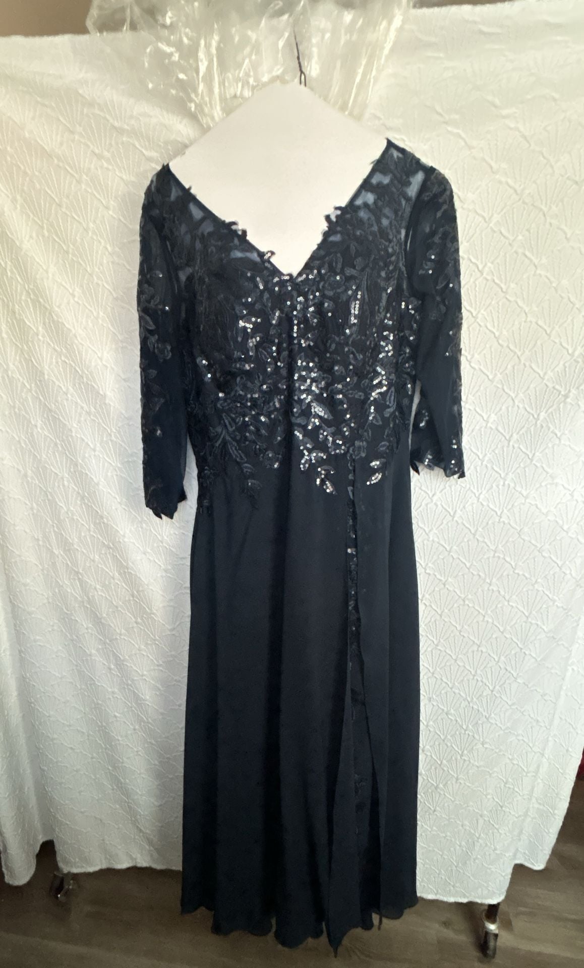 No brand Evening Dress Size 12 Navy Blue Lace Sequin Chiffon 2