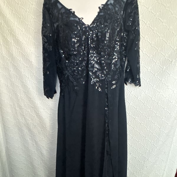 No brand Evening Dress Size 12 Navy Blue Lace Sequin Chiffon