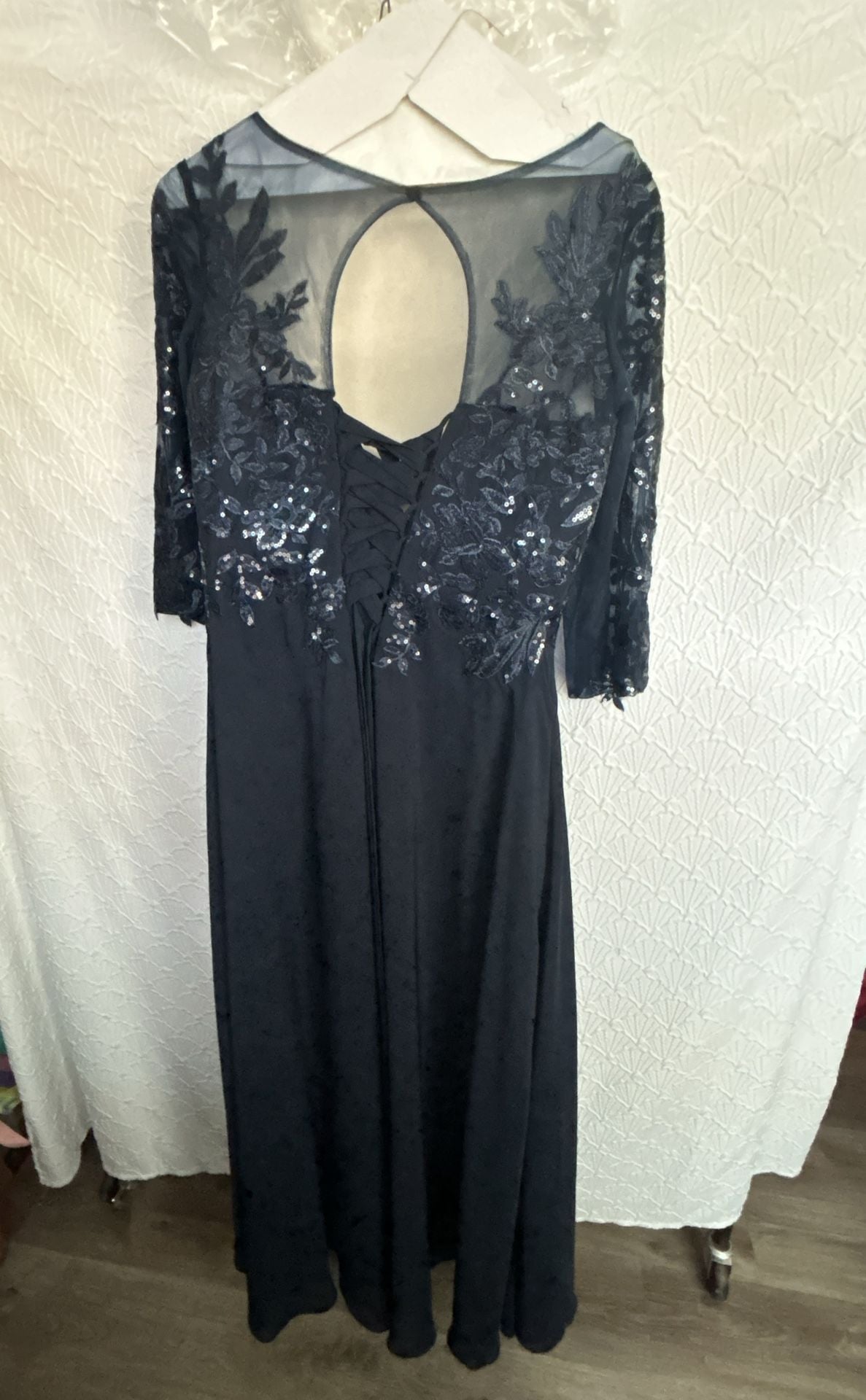 No brand Evening Dress Size 12 Navy Blue Lace Sequin Chiffon 3