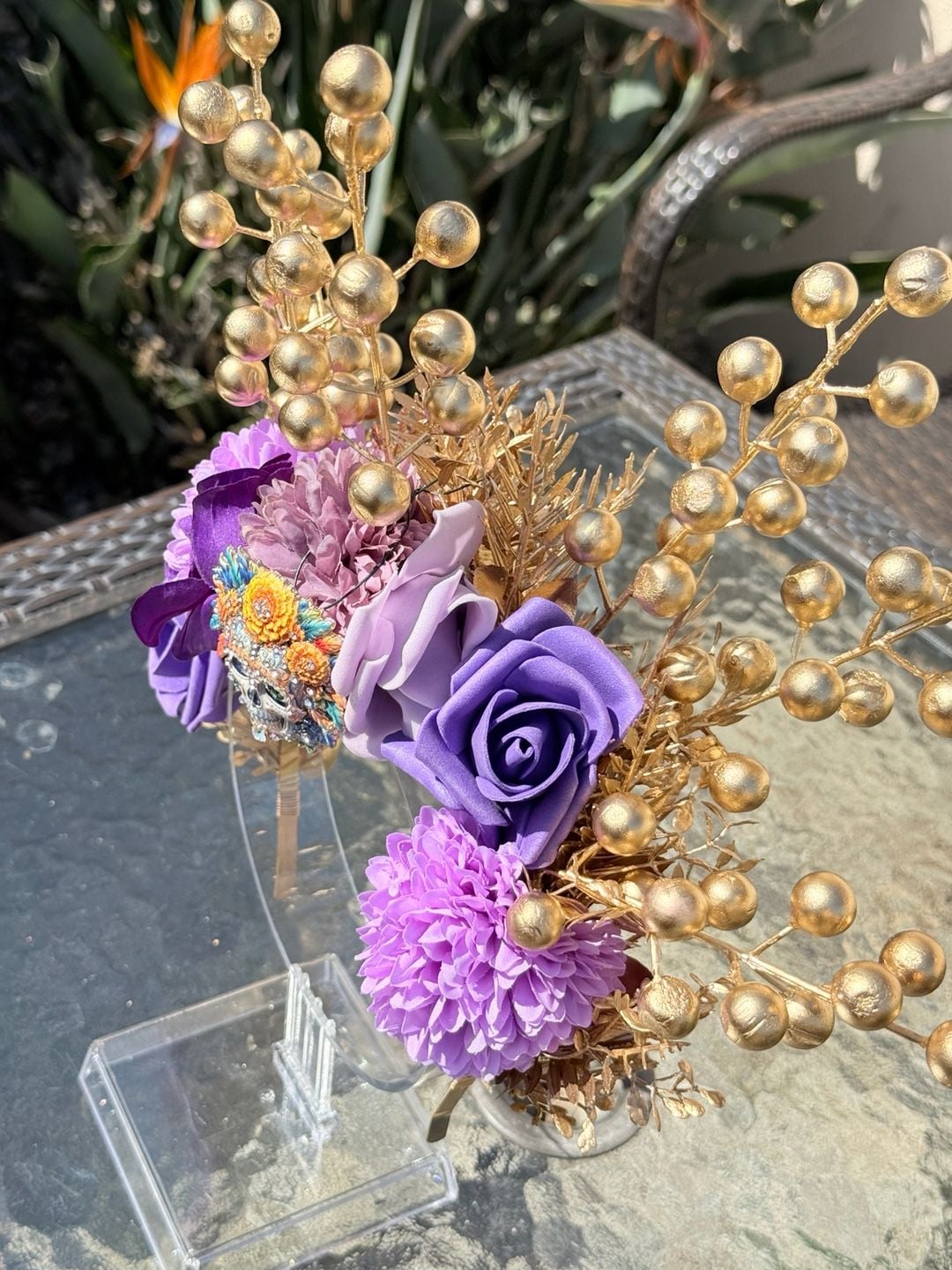 Alma Vintage Boutique Dia De Los Muertos Purple Floral Skull Headband 3