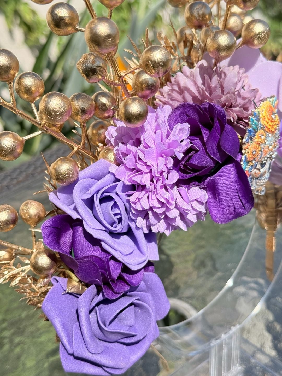 Alma Vintage Boutique Dia De Los Muertos Purple Floral Skull Headband 4