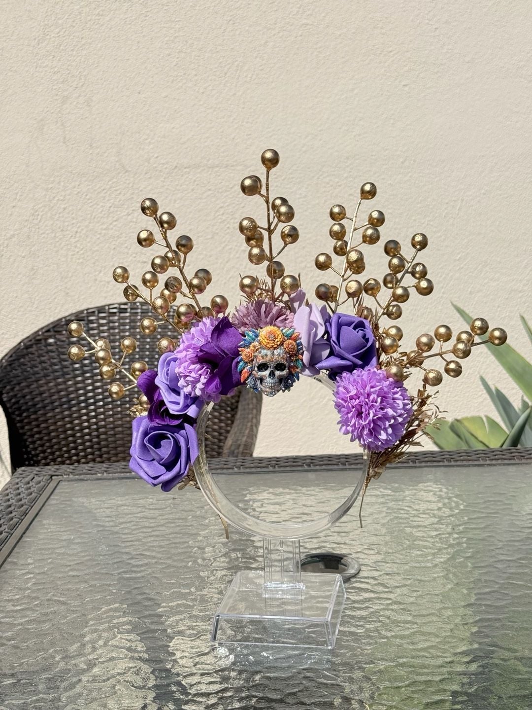 Alma Vintage Boutique Dia De Los Muertos Purple Floral Skull Headband 5