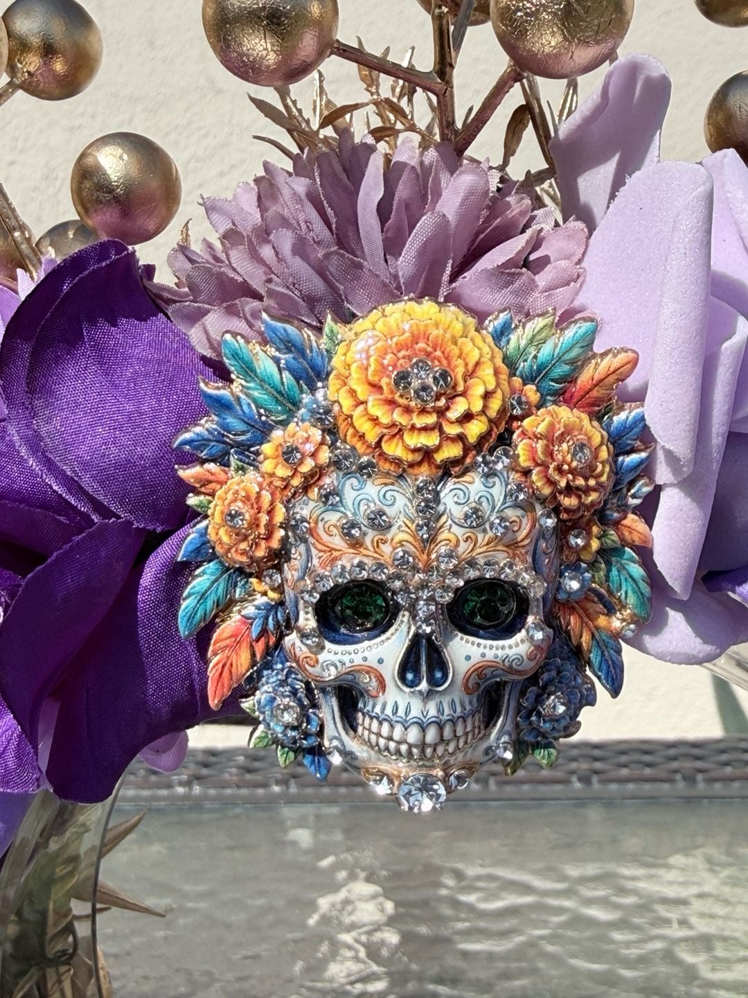 Alma Vintage Boutique Dia De Los Muertos Purple Floral Skull Headband 6