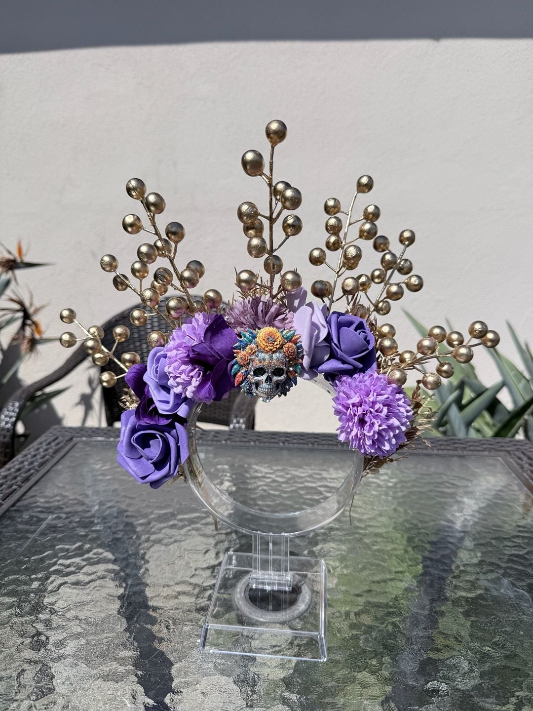 Alma Vintage Boutique Dia De Los Muertos Purple Floral Skull Headband 7