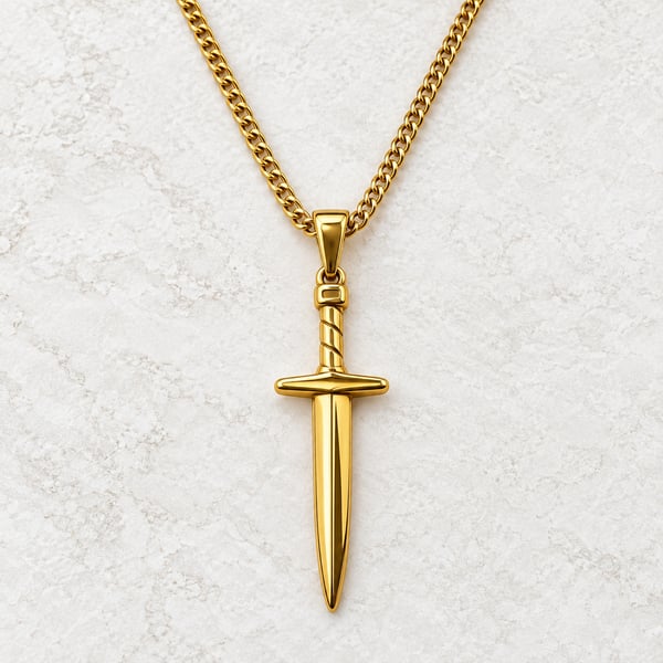 Reign Chains Dagger Pendant Necklace 18K Gold Plated Stainless Steel 20”