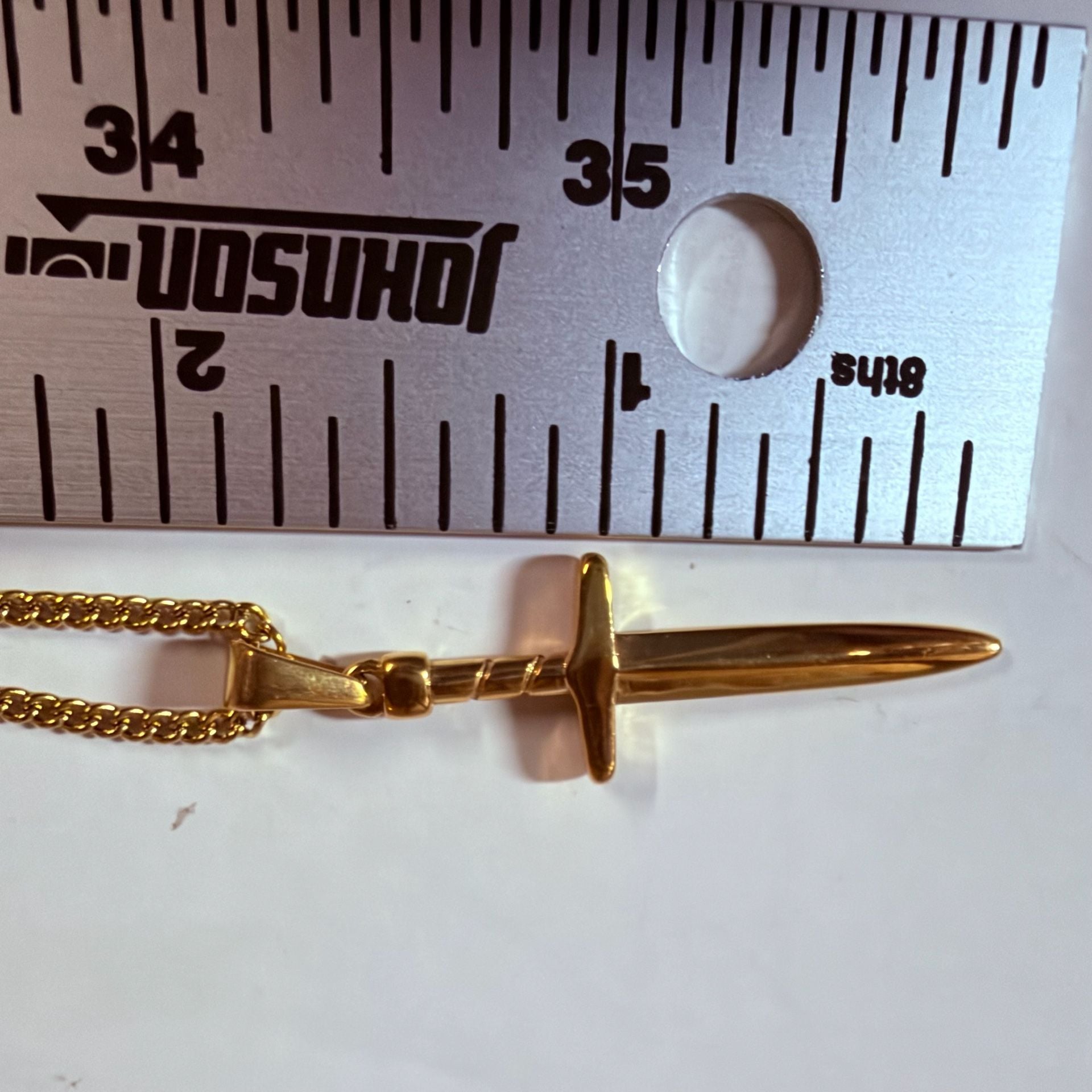 Reign Chains Dagger Pendant Necklace 18K Gold Plated Stainless Steel 20” 7