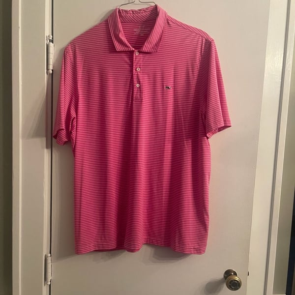 Vineyard Vines Performance Polo Size XXL Pink White Striped Golf Shirt