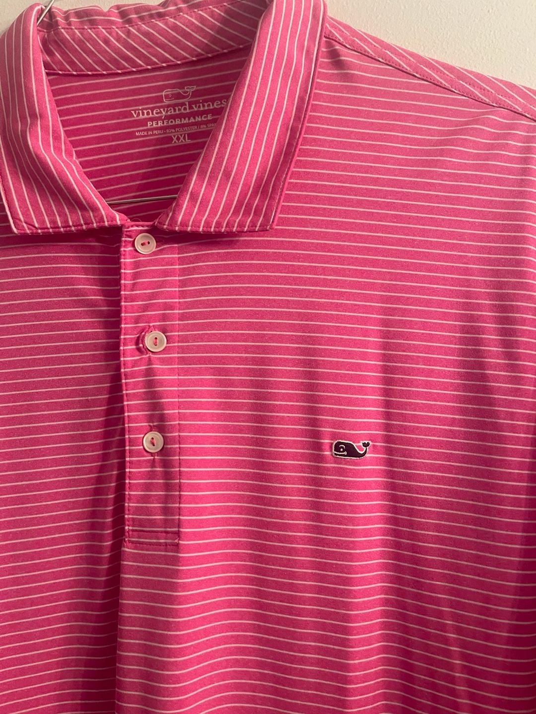 Vineyard Vines Performance Polo Size XXL Pink White Striped Golf Shirt 3