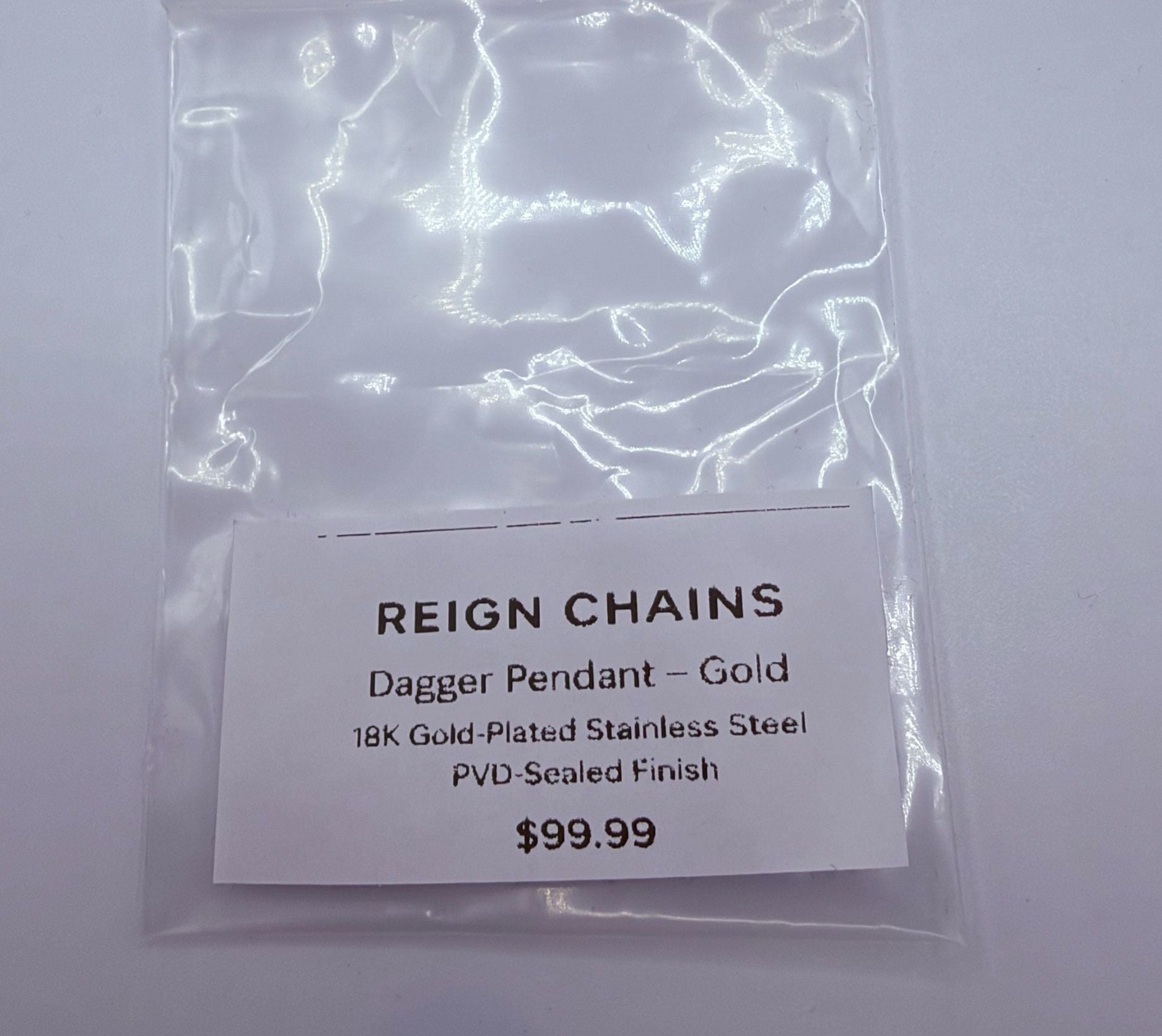 Reign Chains Dagger Pendant Necklace 18K Gold Plated Stainless Steel 20” 12