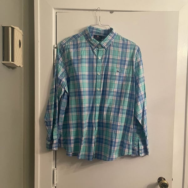 vineyard vines Slim Fit Tucker Shirt Size XXL Plaid Blue Green