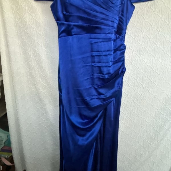 Royal Blue Off The Shoulder Satin Formal Evening Gown