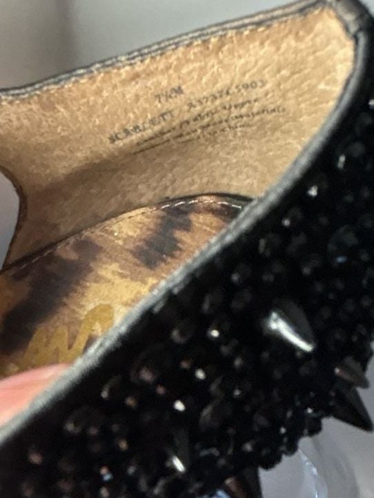 Sam Edelman Scarlett Size 7.5 Gold Black Studded T-Strap Heels 7