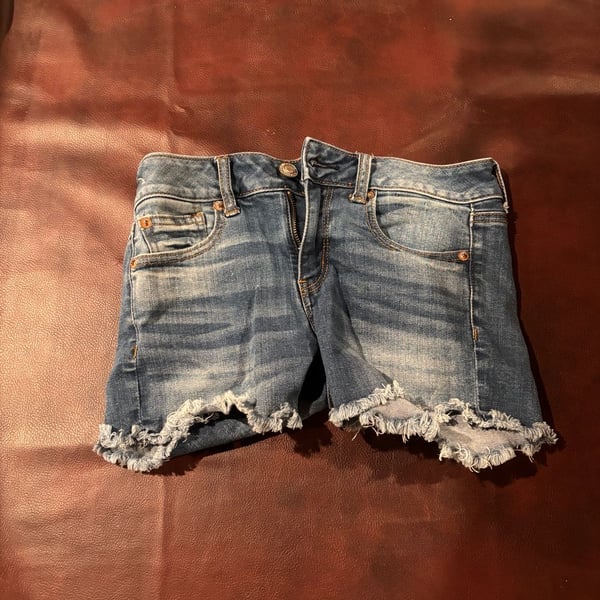 American Eagle Denim Shorts Size 0 Blue Distressed Cut Off