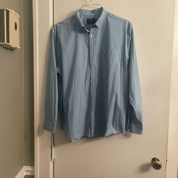 Vineyard Vines Classic Fit Murray Shirt Size XXL Blue Gingham Plaid