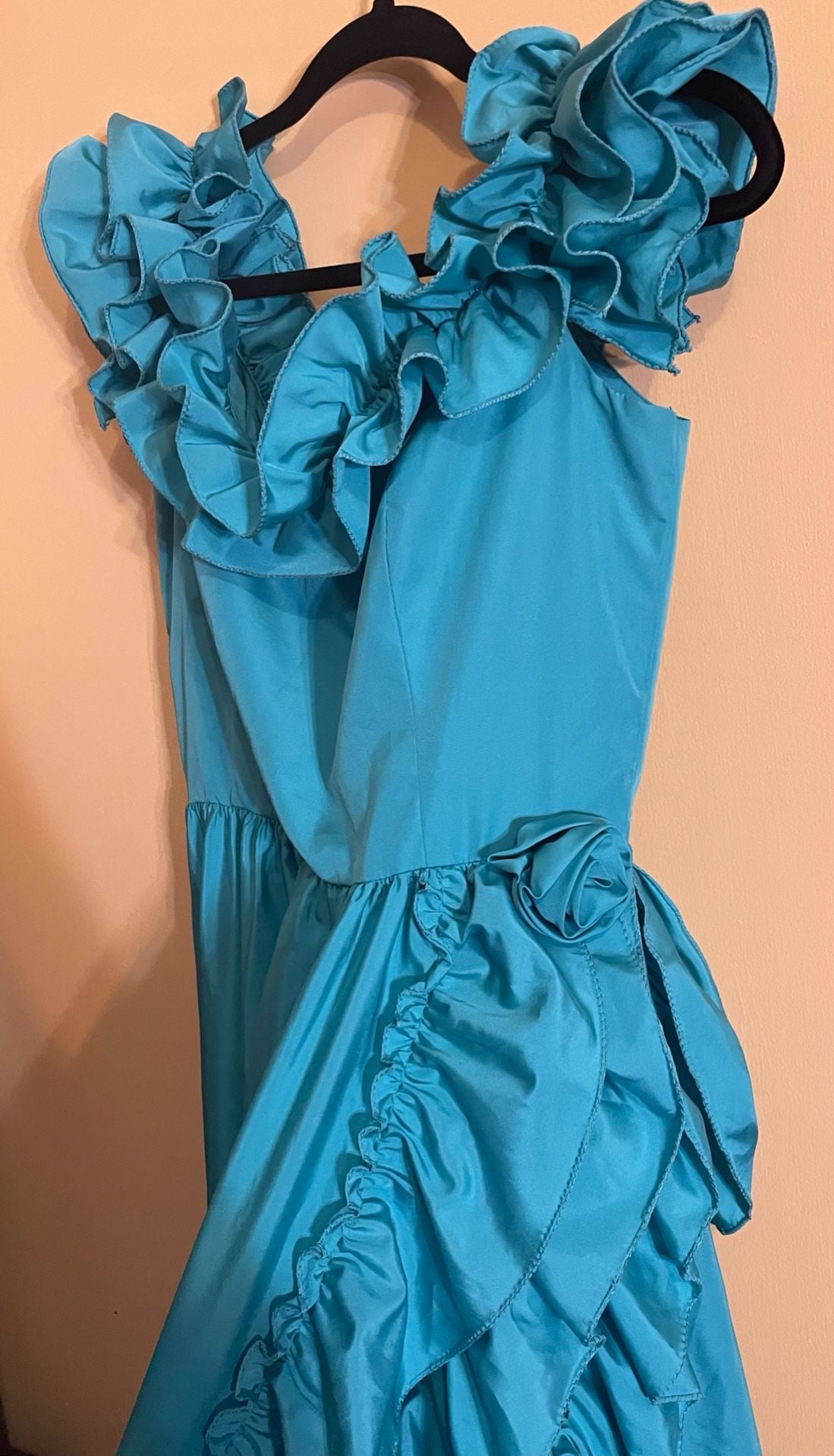 Vintage Ruffled Turquoise Maxi Dress Blue 28in waist 4