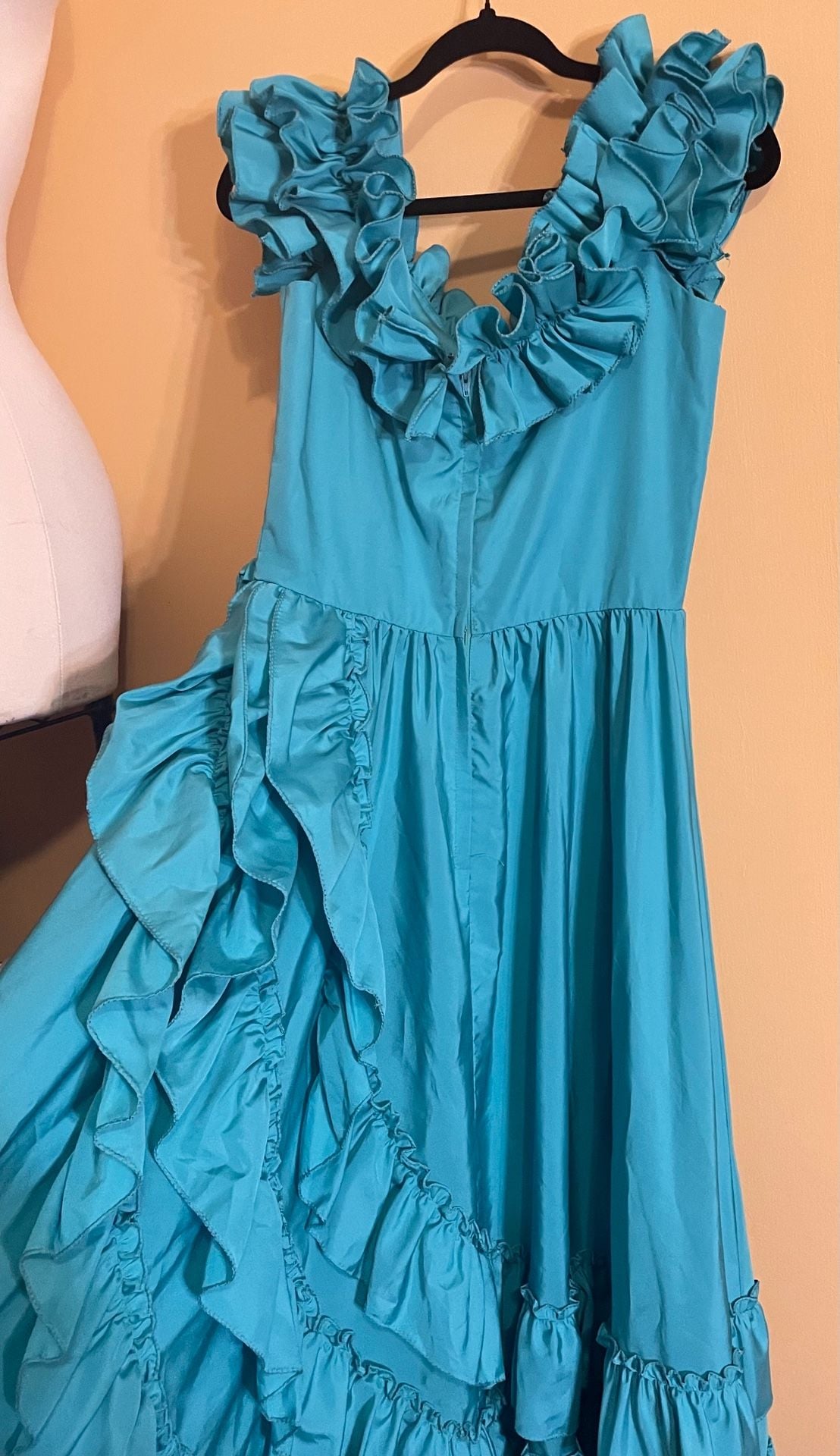 Vintage Ruffled Turquoise Maxi Dress Blue 28in waist 6