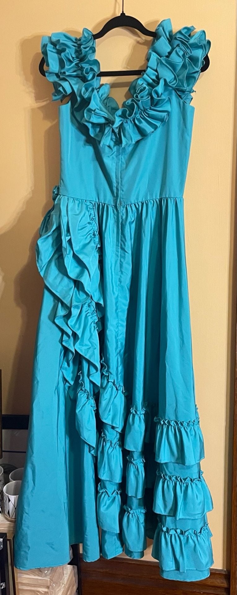 Vintage Ruffled Turquoise Maxi Dress Blue 28in waist 7