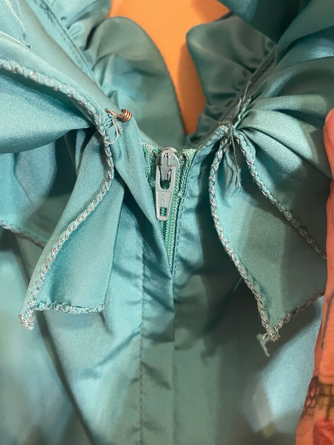 Vintage Ruffled Turquoise Maxi Dress Blue 28in waist 8